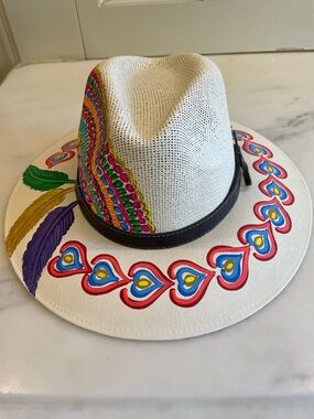 Artisan Hand-Painted Straw Fedora Hat, OS